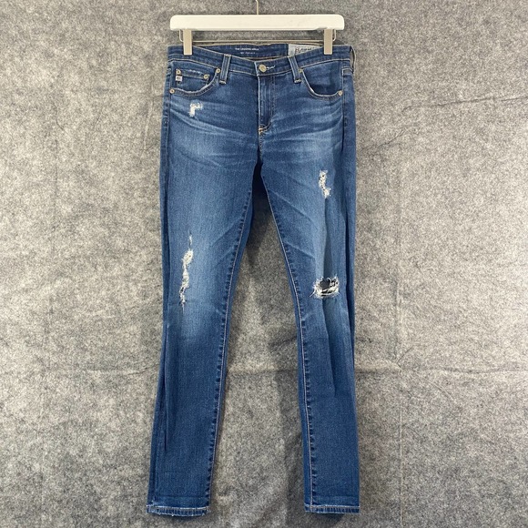 AG Adriano Goldschmied Jeans 28 Blue Distressed Legging Ankle Mid Rise - Picture 2 of 11